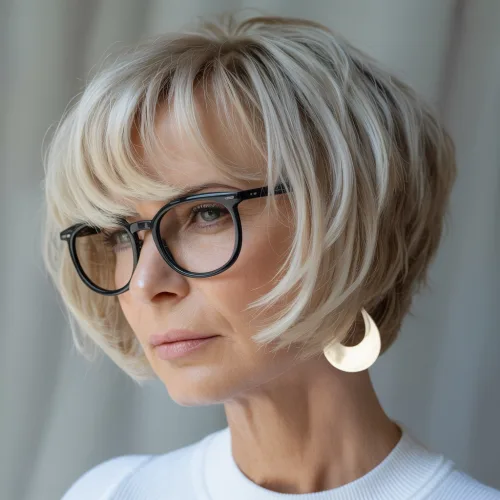 Elegant Layered Jaw-Length Bob Older Woman