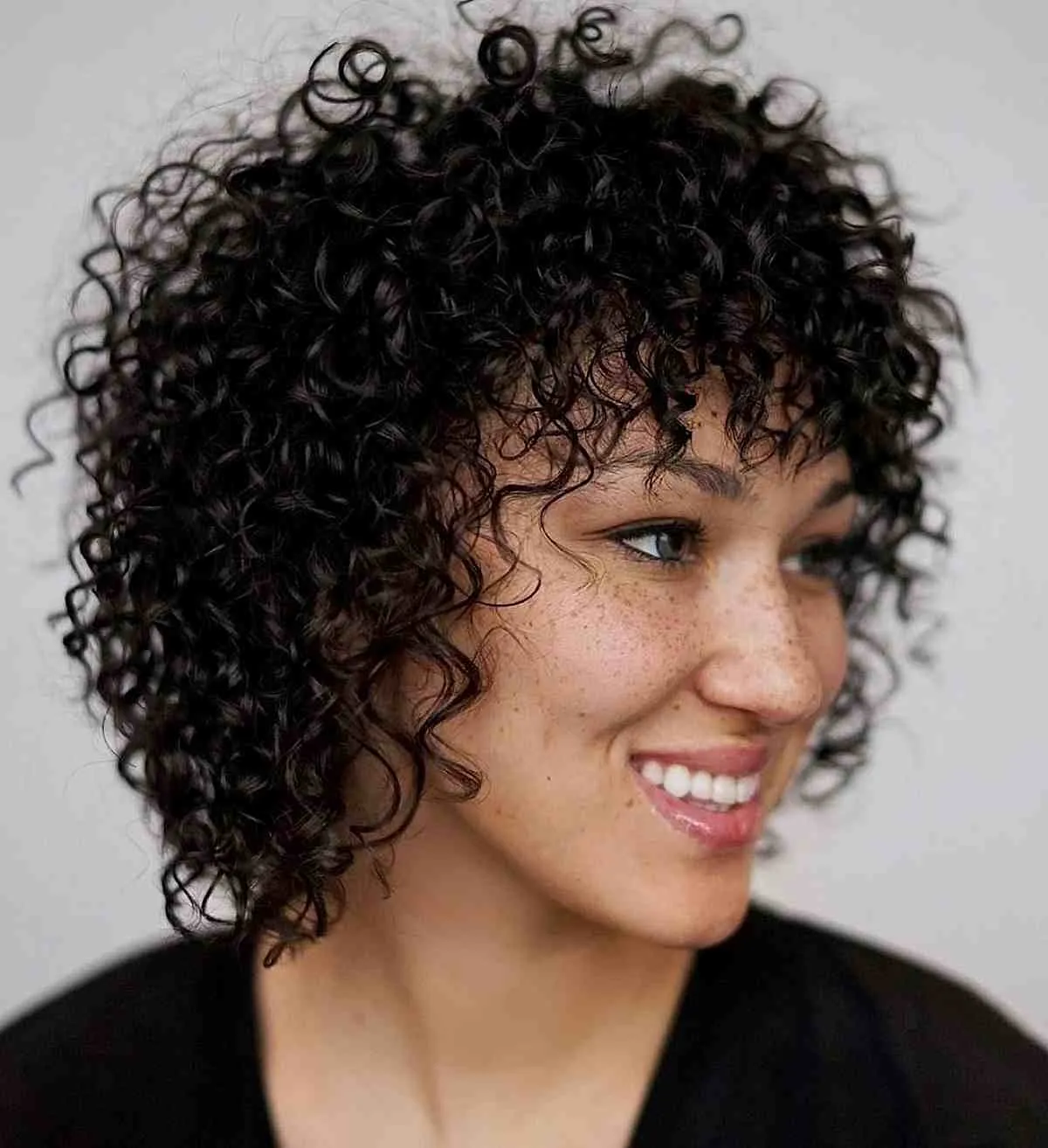 Casual Curly Bob with Bangs