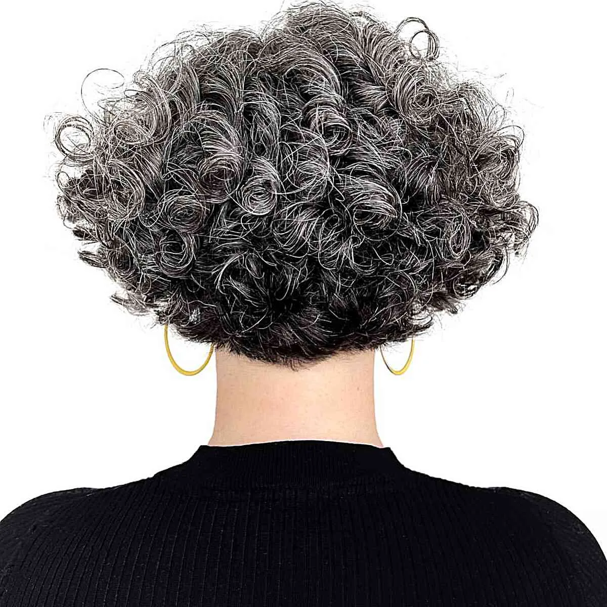 Trendy Short One-Length Curly Graduated Bob for women with natural salt and pepper hair
