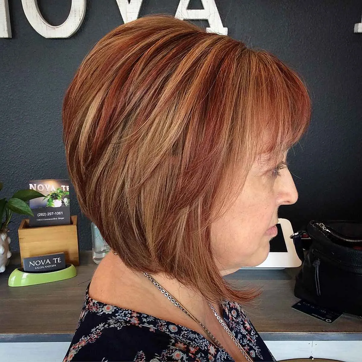 chin length bob with soft bangs for mature women
