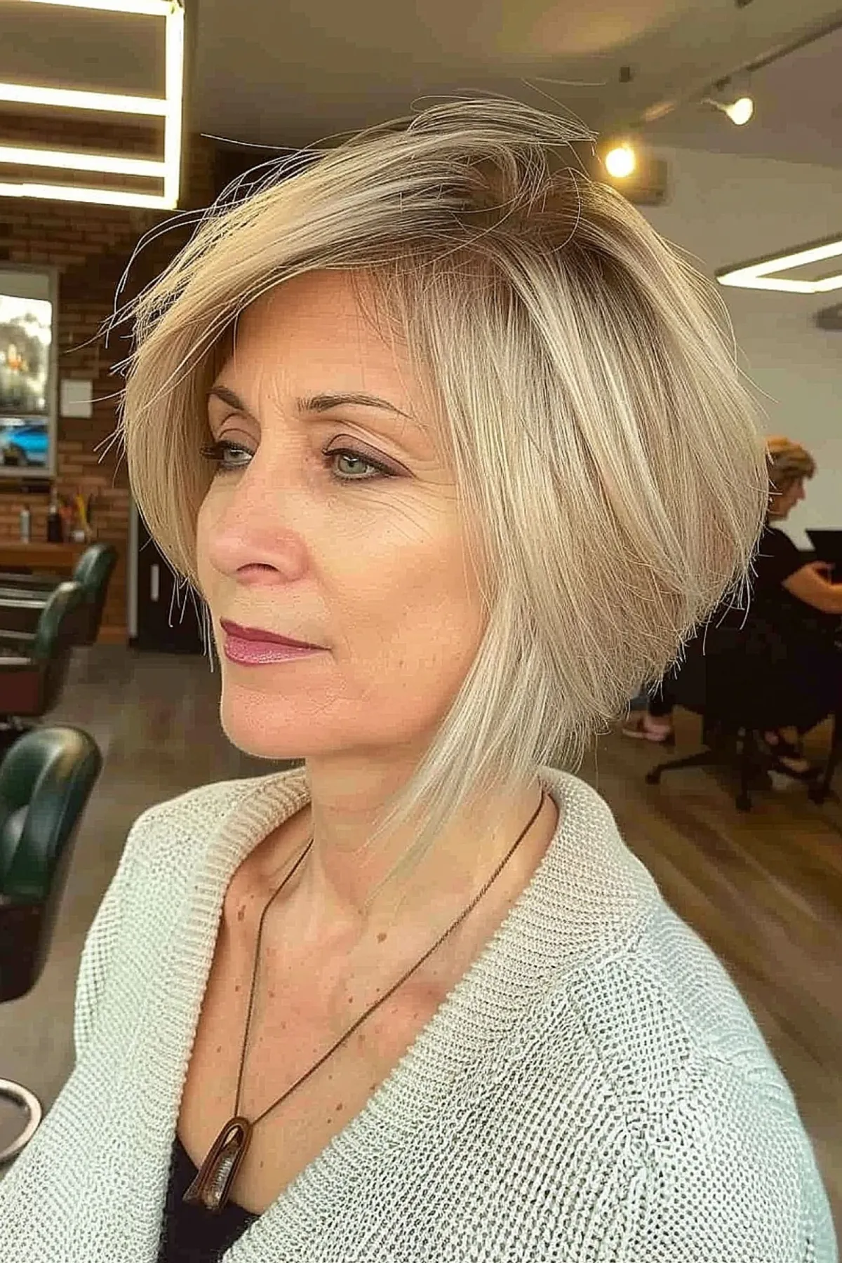 elegant short layered bob hairstyle for mature women