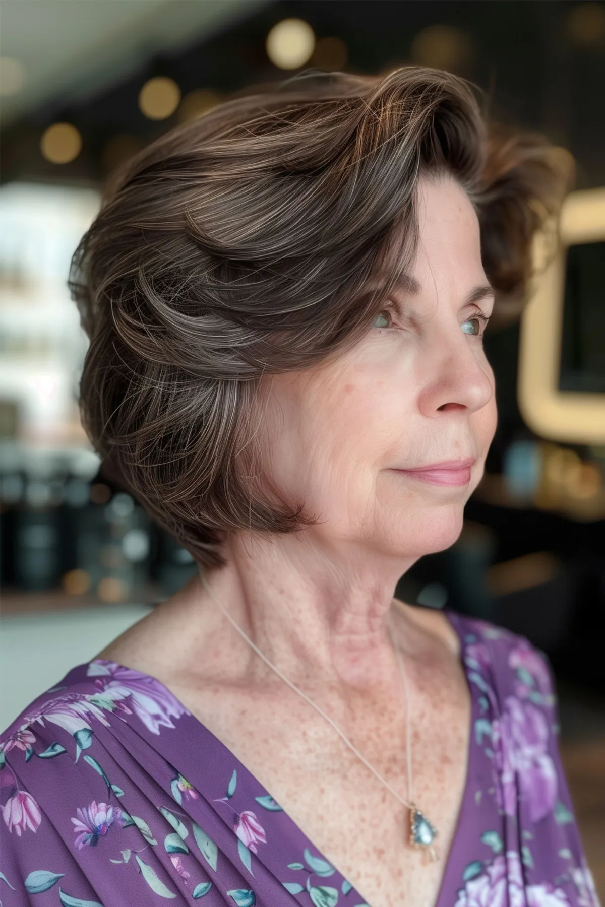 Feathered Layered Short Bob for Senior Women