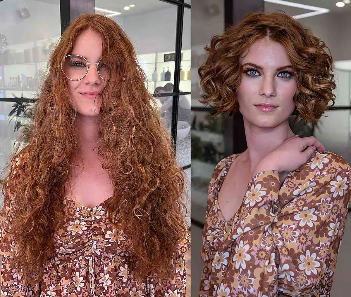 ginger short curly hair with a center part