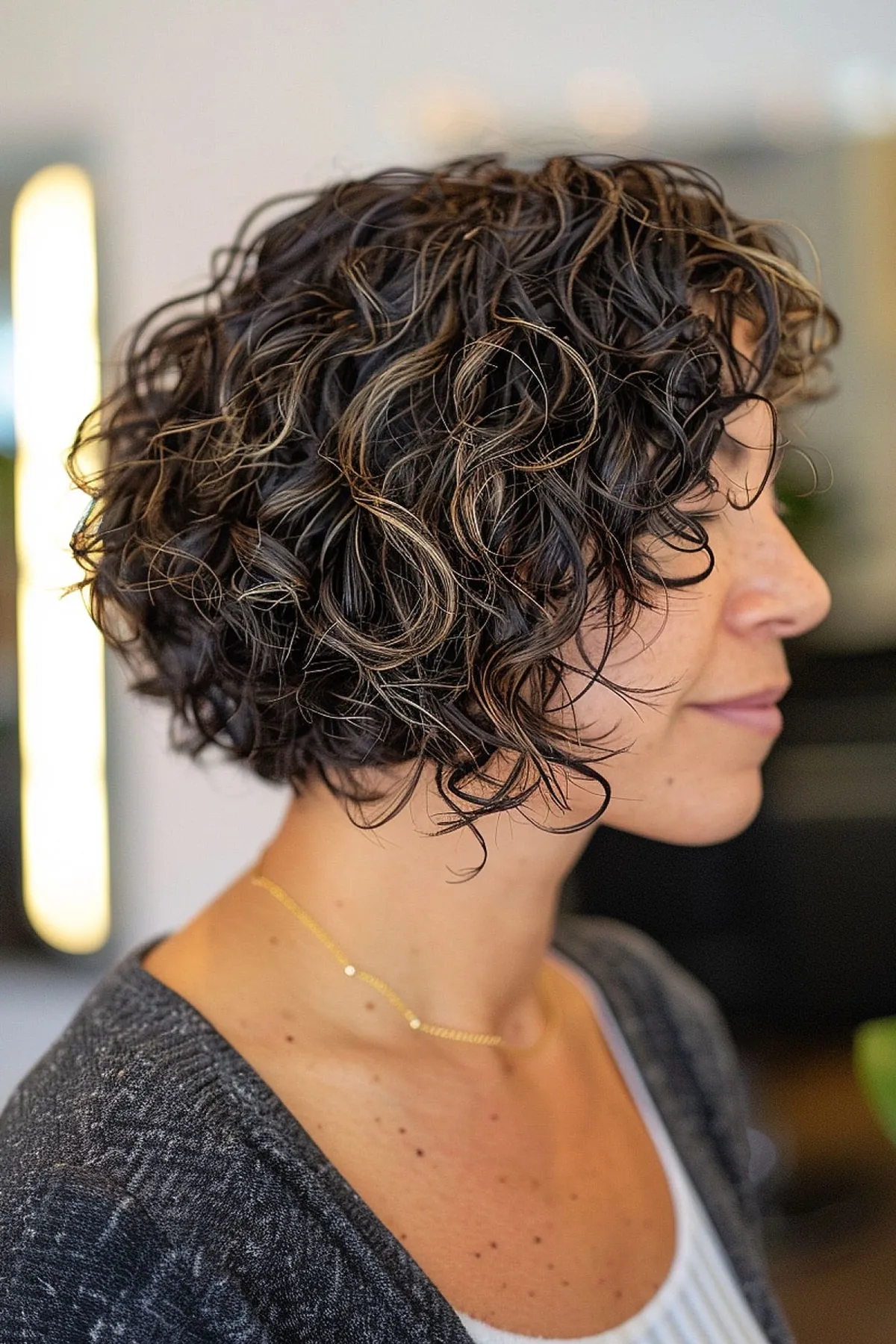 gorgeous curly slightly angled bob