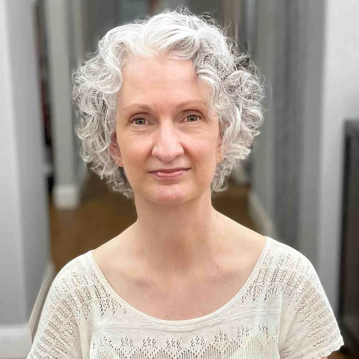 Nape-Length Layered Cut on Silver Curls