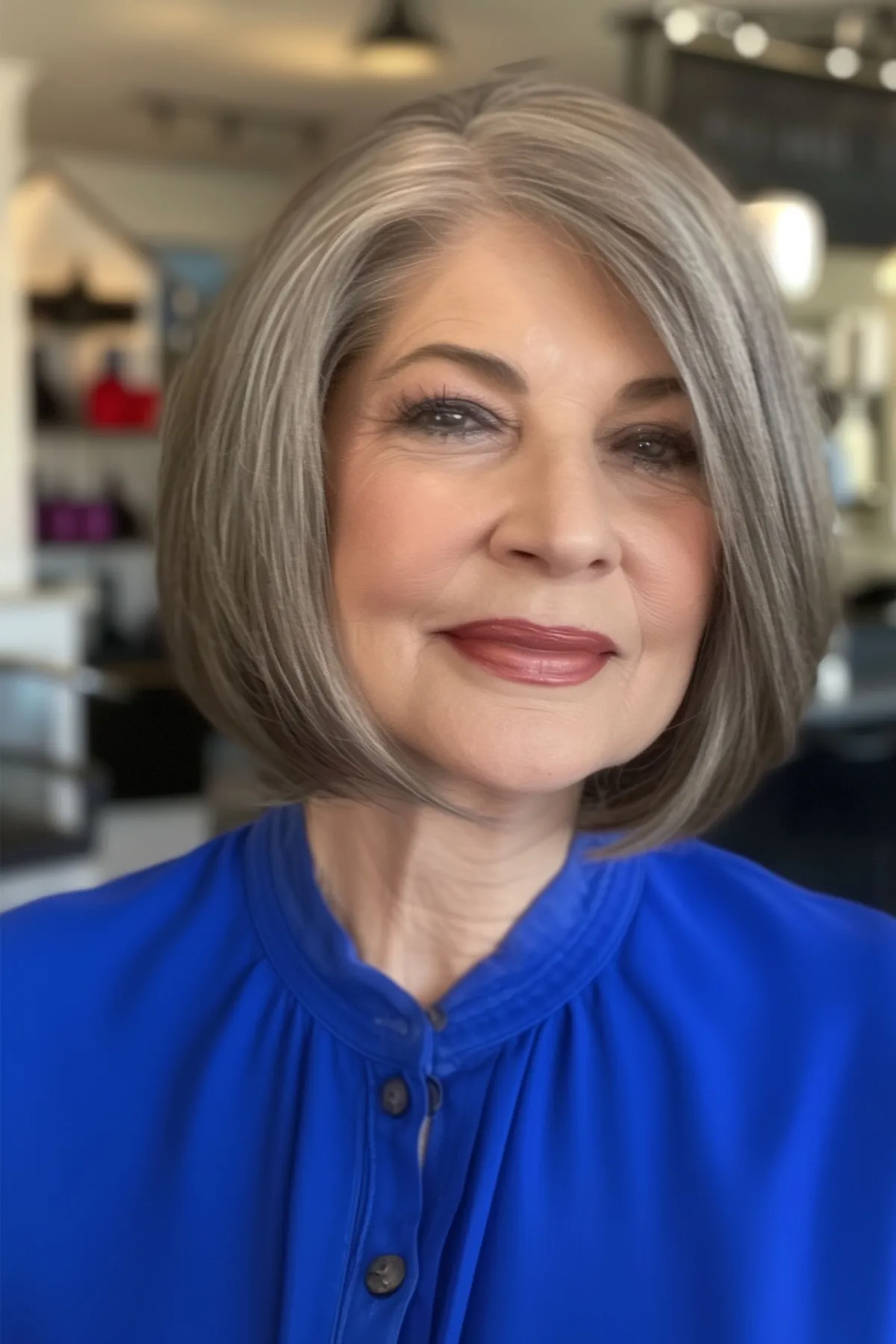 Stylish Salt and Pepper Bob for Mature Women with Thick Hair
